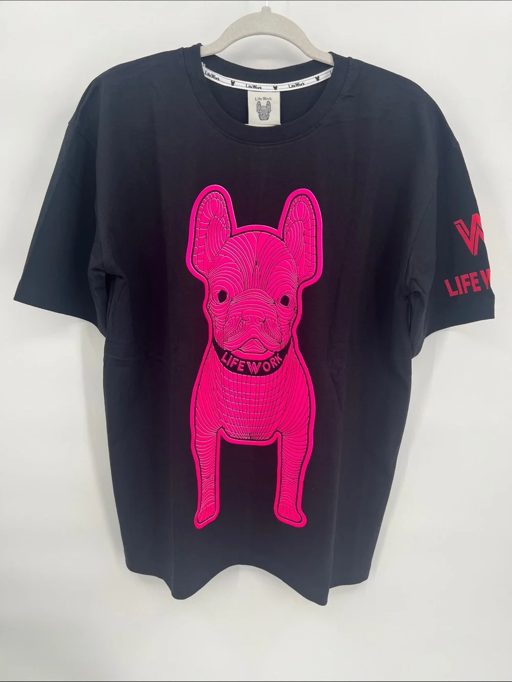 Life Work Hideaway Black T-Shirt with Hot Pink French Bulldog Graphic
